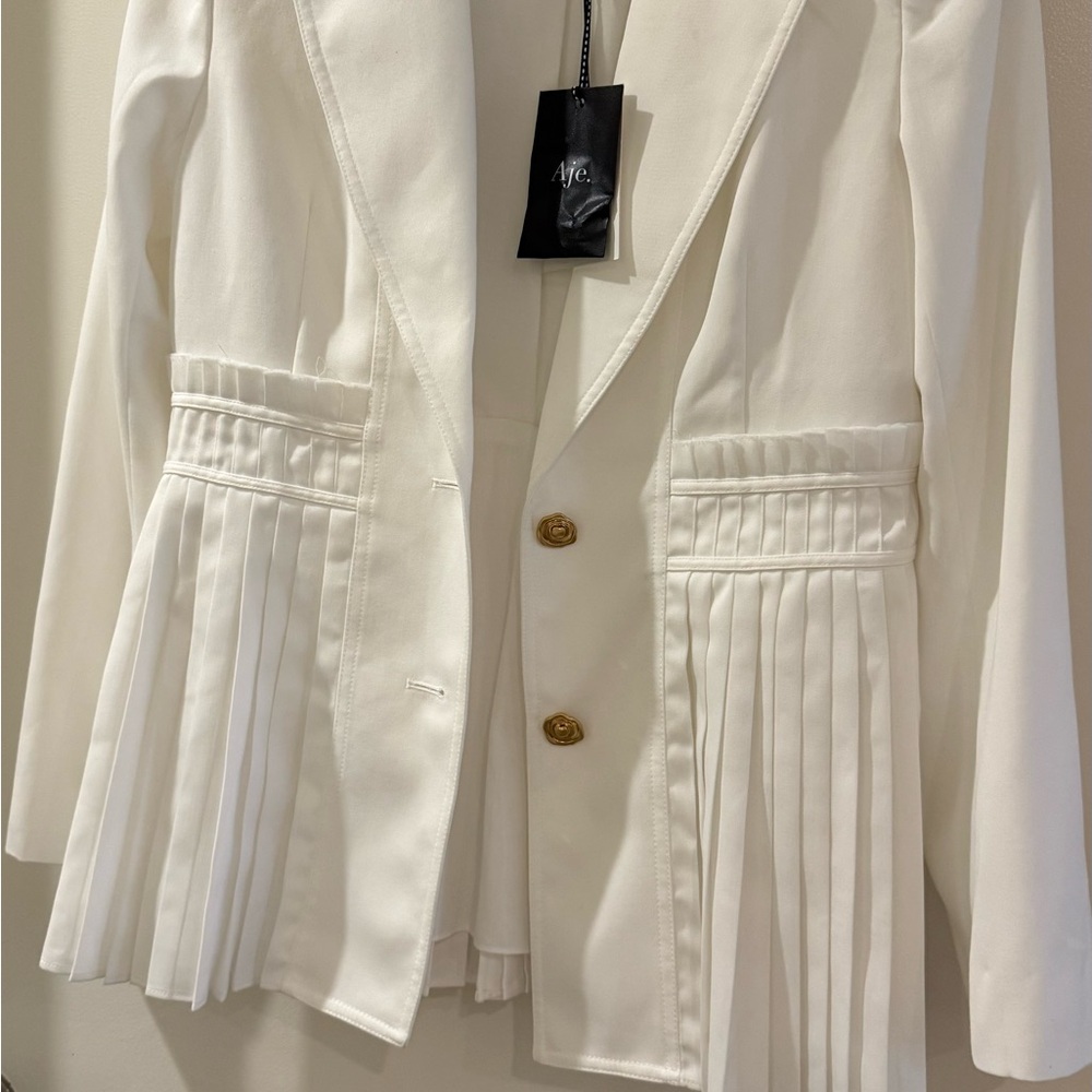 Aje Women's Ivory Pleated Blazer with Gold Buttons